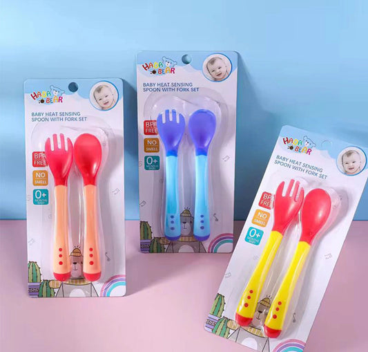 2pcs/set Temperature Sensing Spoon Fork For Baby